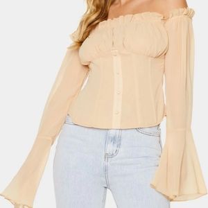 Plt nude chiffon bardot longline top